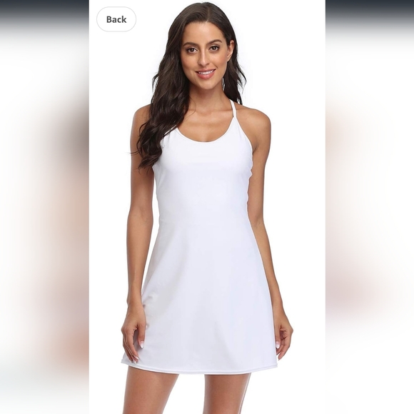 HDE Womens Racerback Athletic Dress w/ Built-in Shorts, XL, White - Picture 1 of 8